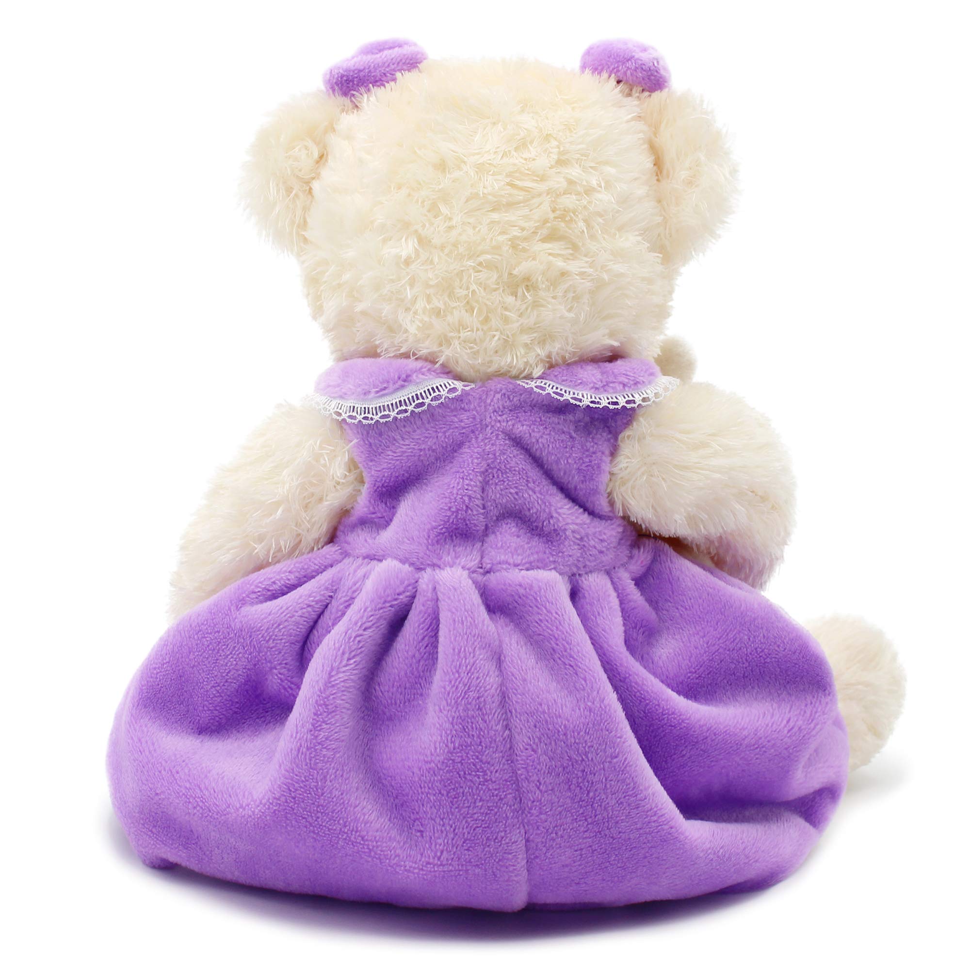 Oitscute 10-Inch Plush Teddy Bear in Purple Dress – Soft Stuffed Toy for Ages 1+