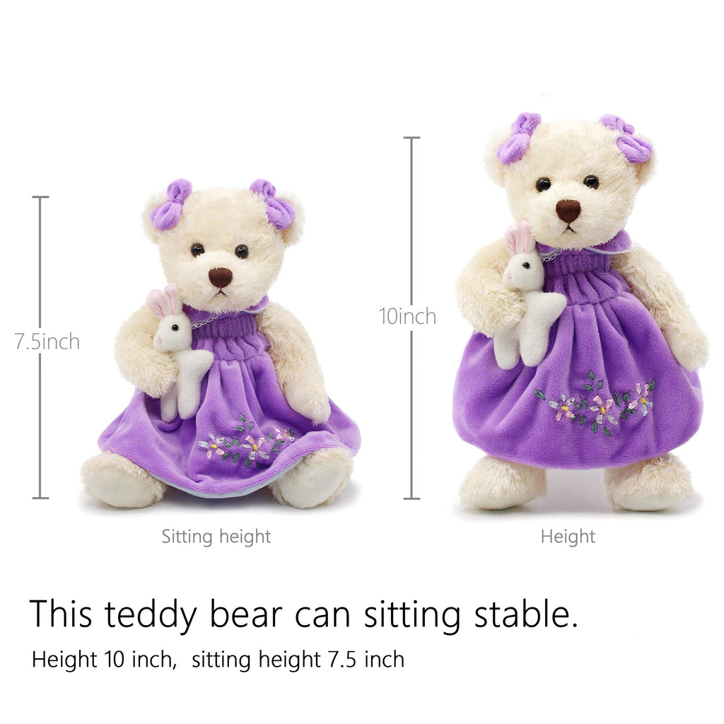Oitscute 10-Inch Plush Teddy Bear in Purple Dress – Soft Stuffed Toy for Ages 1+