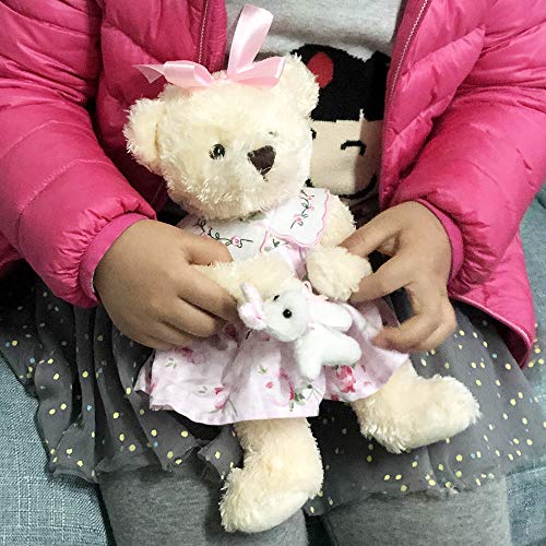 Oitscute 10" Plush Teddy Bear in Pink Dress with Rabbit Design – Soft Stuffed Animal for Ages 1+