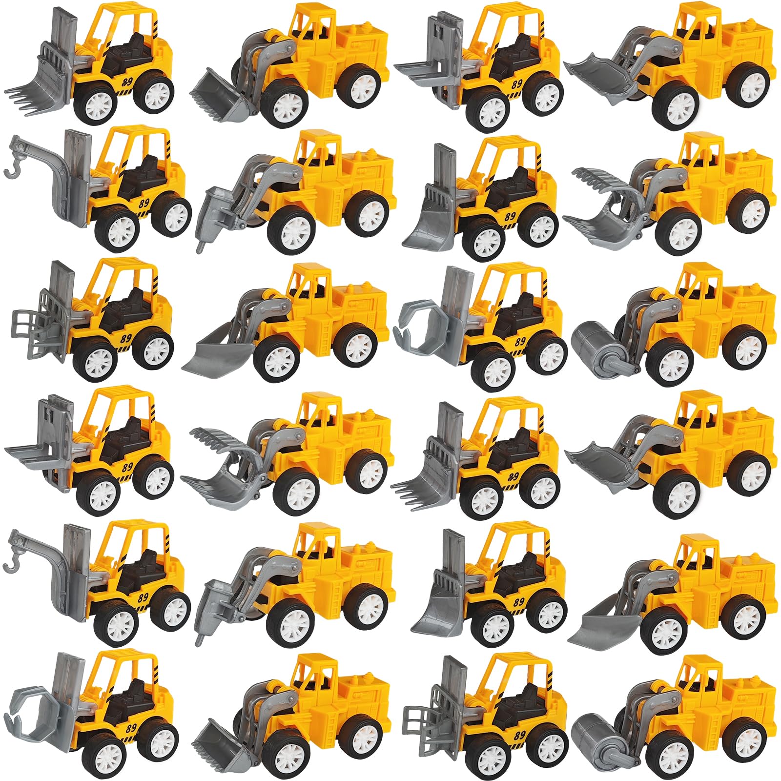 OJYUDD Set of 24 Mini Construction Vehicles – Pull-Back Toy Trucks for Kids, Party Favors, and Rewards