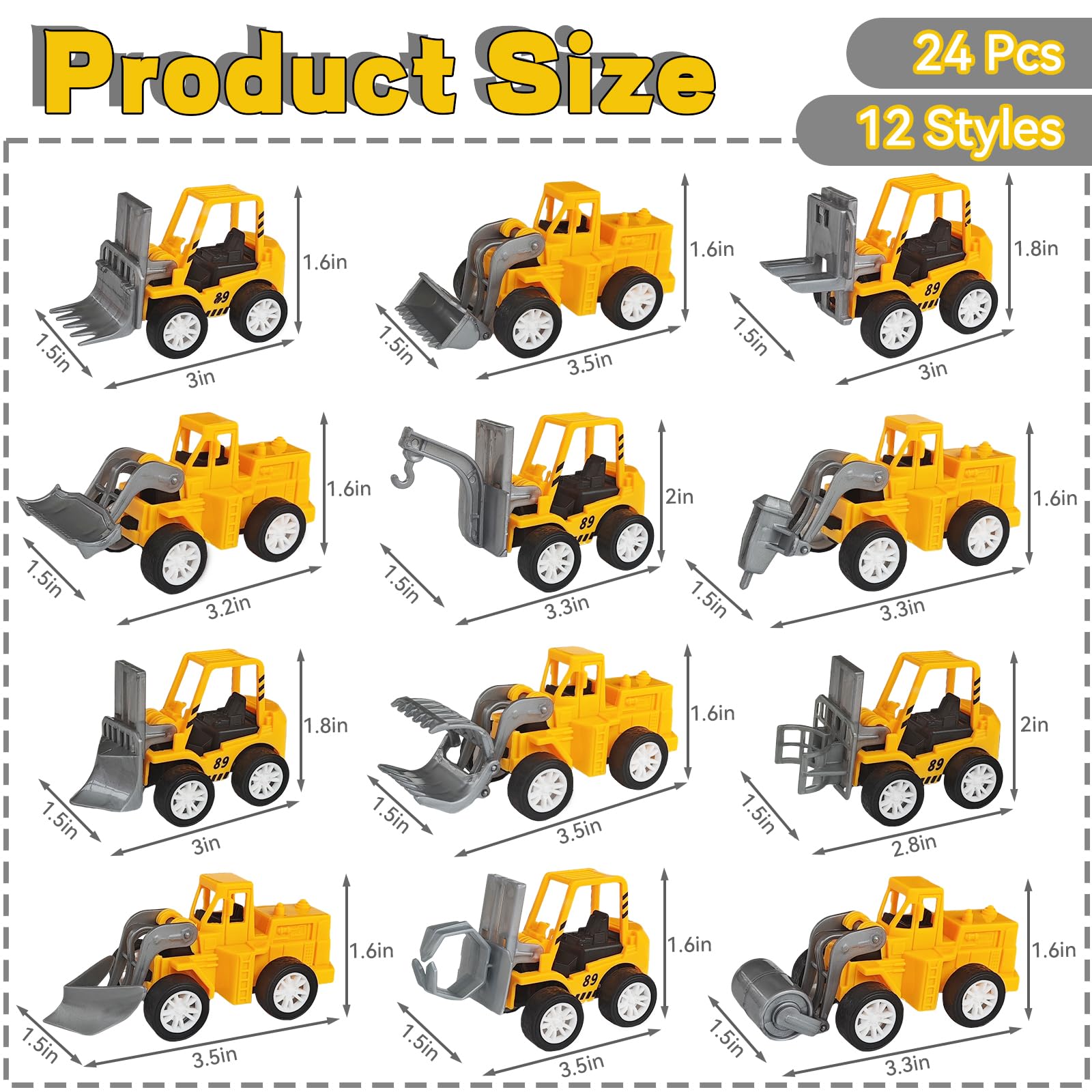 OJYUDD Set of 24 Mini Construction Vehicles – Pull-Back Toy Trucks for Kids, Party Favors, and Rewards