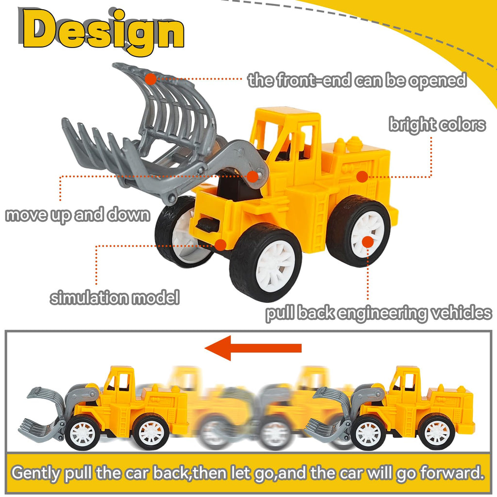 OJYUDD Set of 24 Mini Construction Vehicles – Pull-Back Toy Trucks for Kids, Party Favors, and Rewards