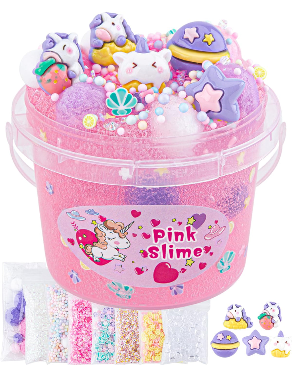 Okaybee 10 Fl Oz Pink Clear Slime Kit with 9 Add-Ins for Kids Ages 8-12