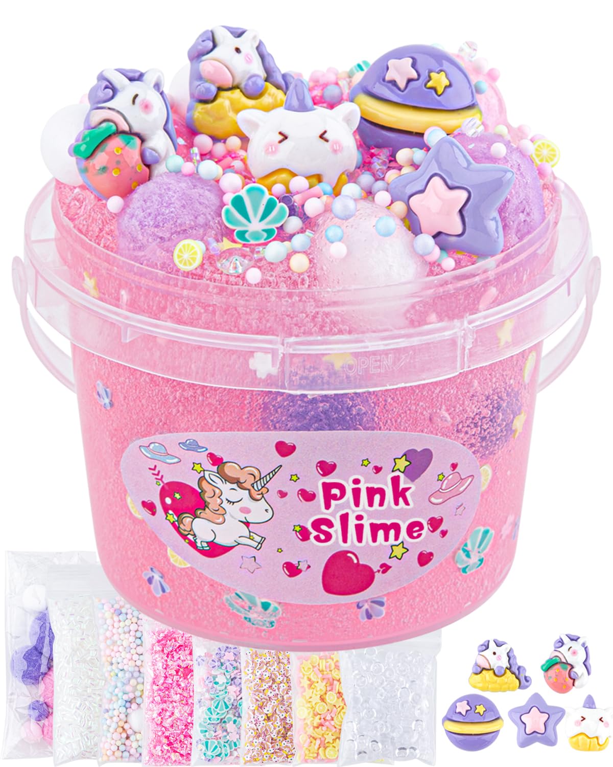Okaybee 10 Fl Oz Pink Clear Slime Kit with 9 Add-Ins for Kids Ages 8-12