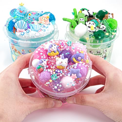 Okaybee 10 Fl Oz Pink Clear Slime Kit with 9 Add-Ins for Kids Ages 8-12