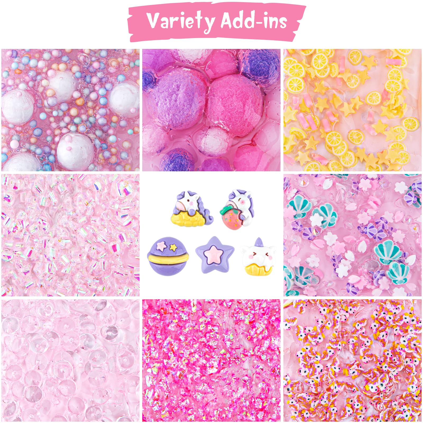 Okaybee 10 Fl Oz Pink Clear Slime Kit with 9 Add-Ins for Kids Ages 8-12