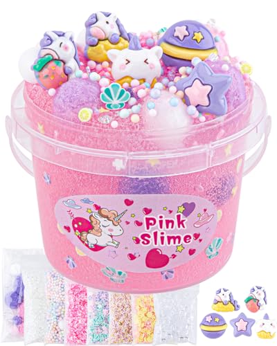 Okaybee 10 Fl Oz Pink Clear Slime Kit with 9 Add-Ins for Kids Ages 8-12