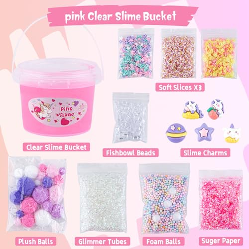 Okaybee 10 Fl Oz Pink Clear Slime Kit with 9 Add-Ins for Kids Ages 8-12