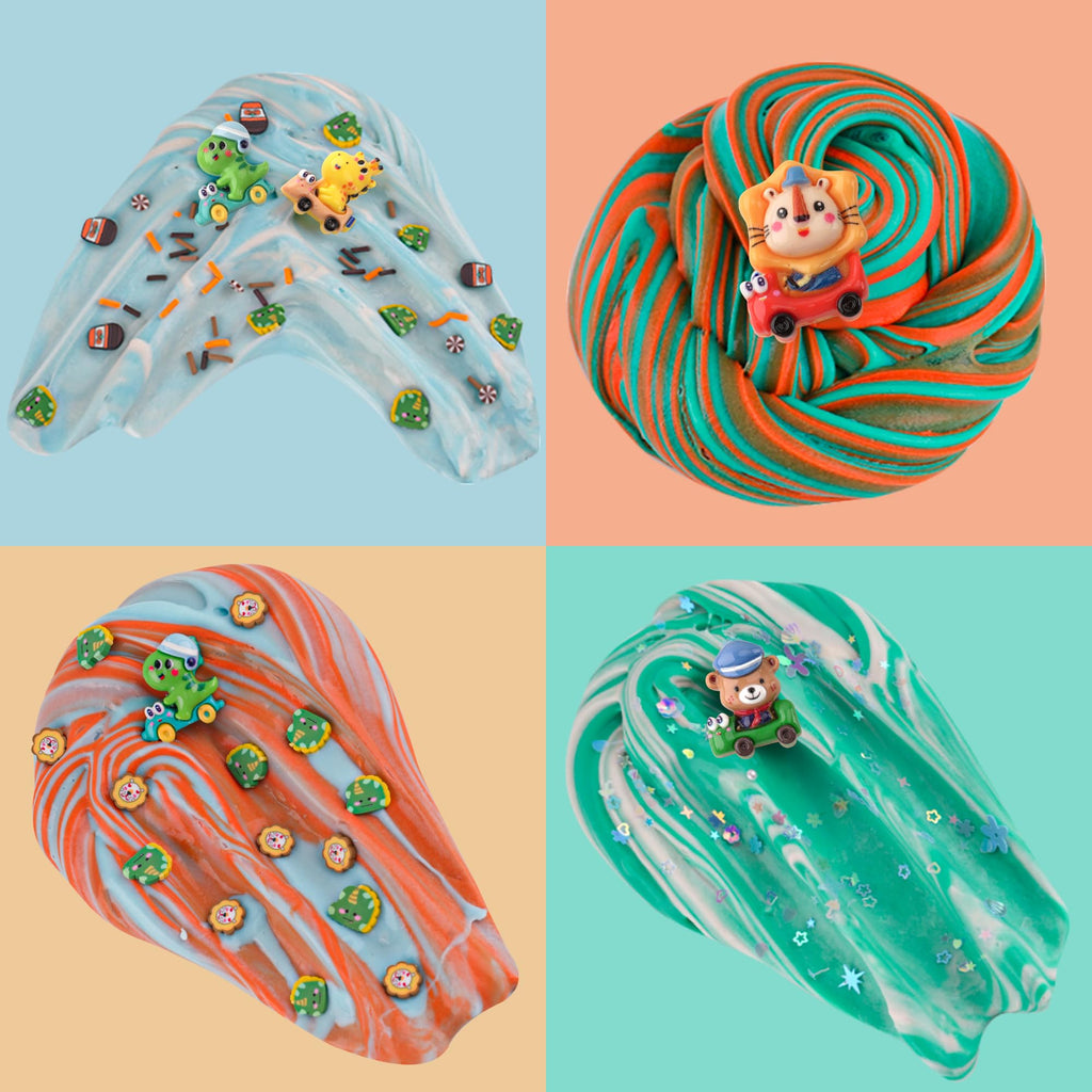 Okaybee 4-Pack Butter Slime with Dinosaur Charms – Easter Basket Stuffers for Kids