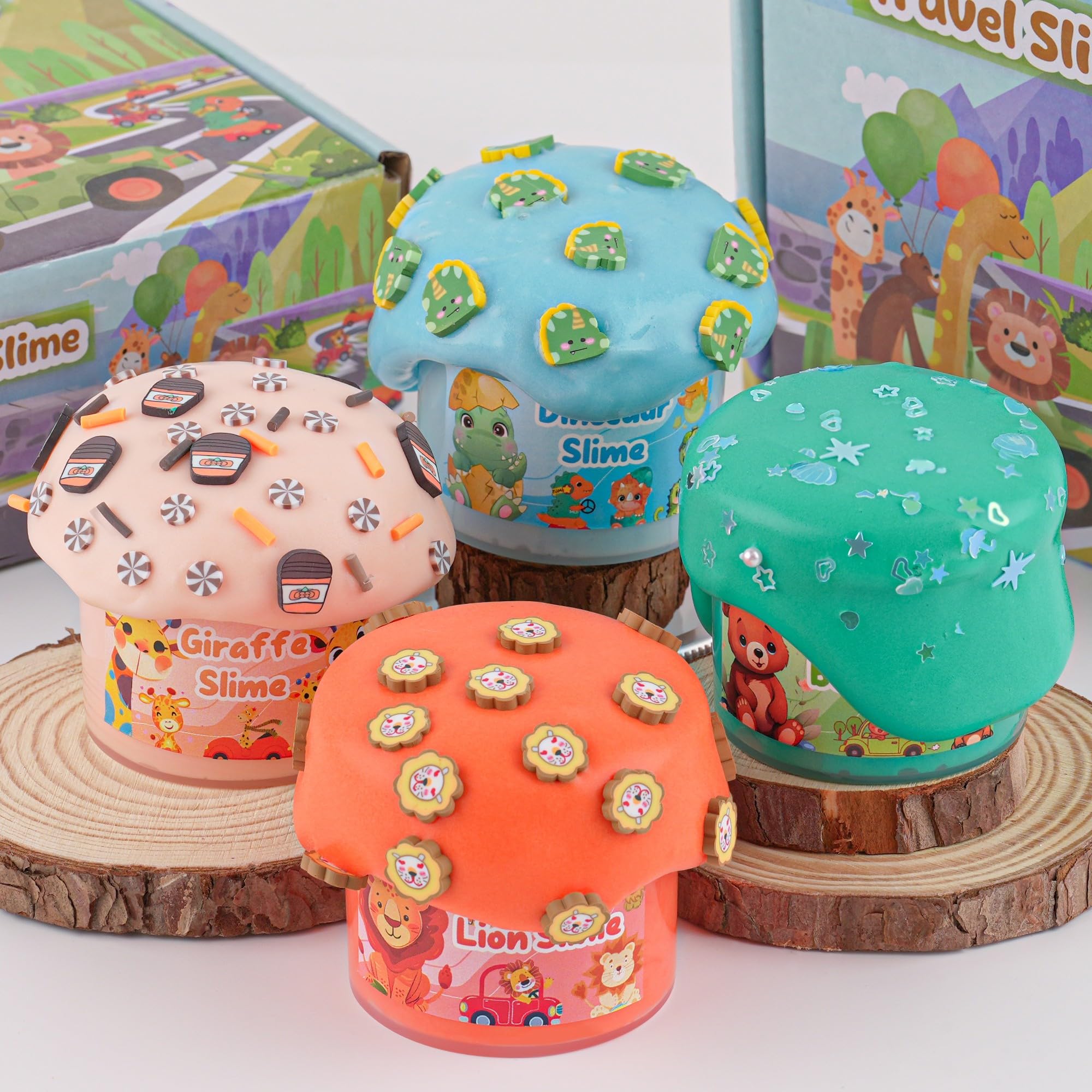Okaybee 4-Pack Butter Slime with Dinosaur Charms – Easter Basket Stuffers for Kids