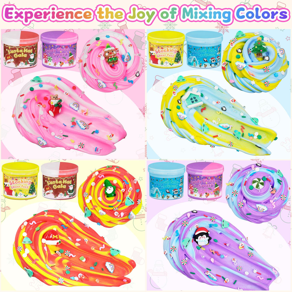 Okaybee 4 Pack Christmas Slime Balls with Charms - Holiday Themed Slime Kit for Kids Ages 4-12