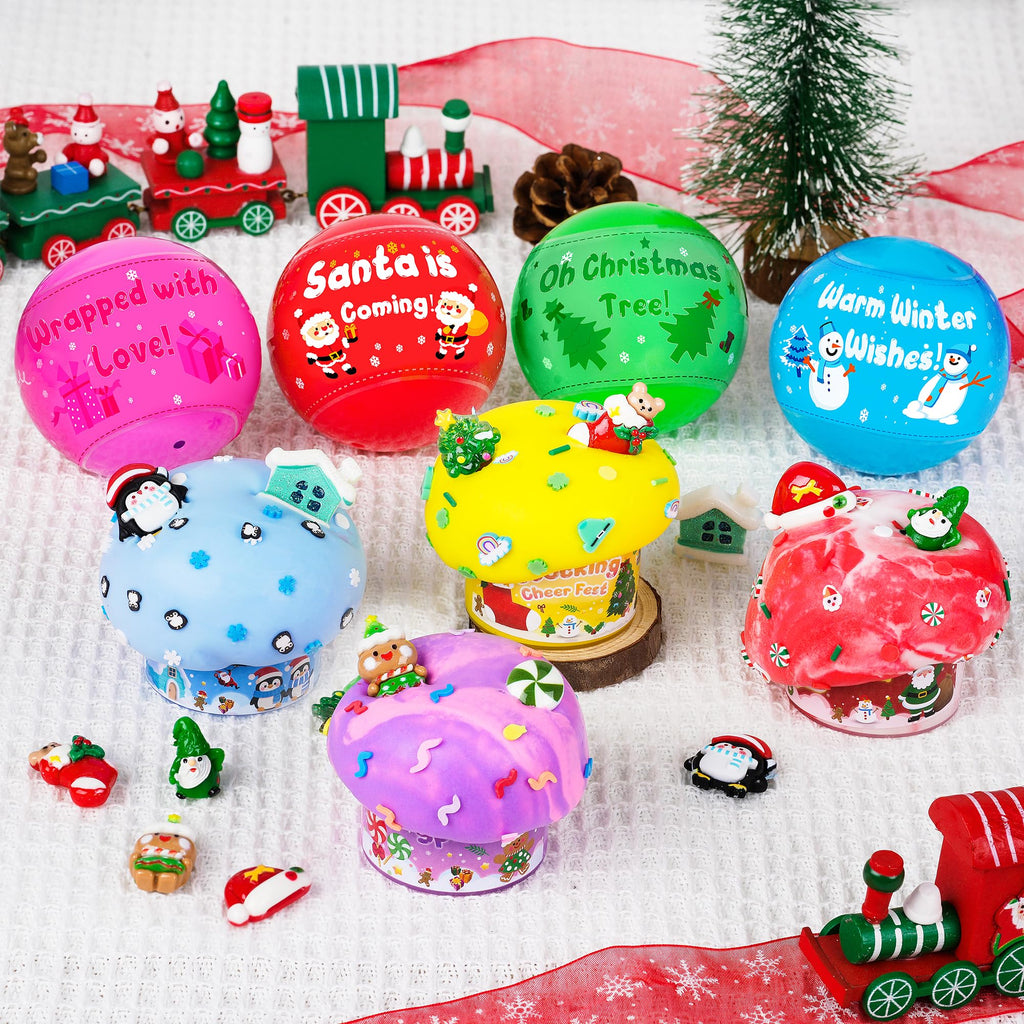 Okaybee 4 Pack Christmas Slime Balls with Charms - Holiday Themed Slime Kit for Kids Ages 4-12