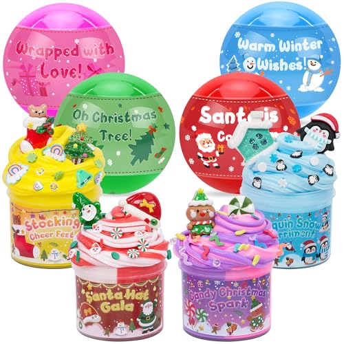 Okaybee 4 Pack Christmas Slime Balls with Charms - Holiday Themed Slime Kit for Kids Ages 4-12