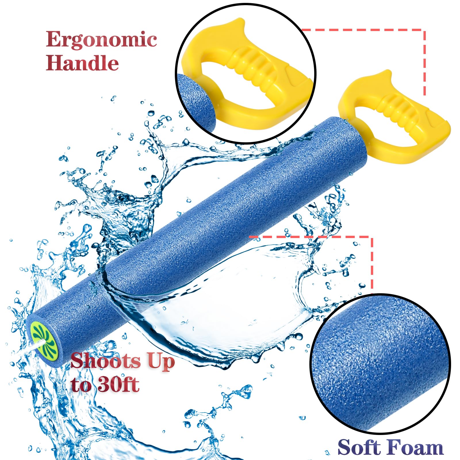 OKGD 4-Pack Water Blaster Soaker Guns – 15" Foam Water Guns for Pool, Beach & Summer Fun