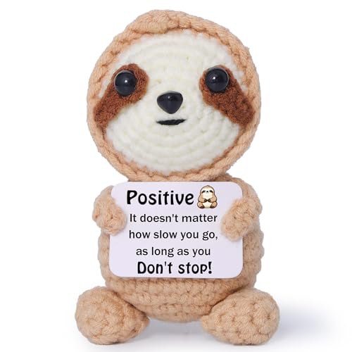 OkiyiD Emotional Support Crochet Sloth with Positive Affirmation Card - Handmade Desk Decor Gift