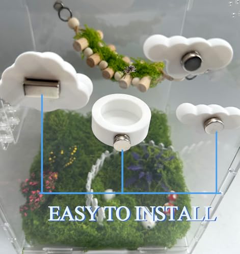 Okueejur Jumping Spider Accessories Set – 6 Piece Sky Theme Kit with Magnetic Cloud Platforms, Feeder Dish & Web Decor (White)