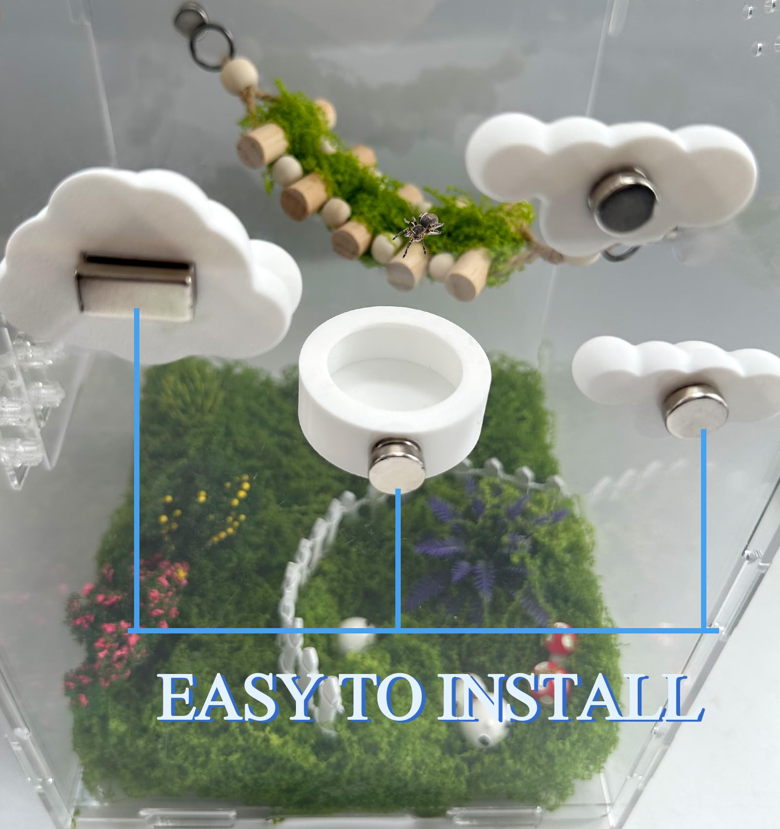 Okueejur Jumping Spider Accessories Set – 6 Piece Sky Theme Kit with Magnetic Cloud Platforms, Feeder Dish & Web Decor (White)