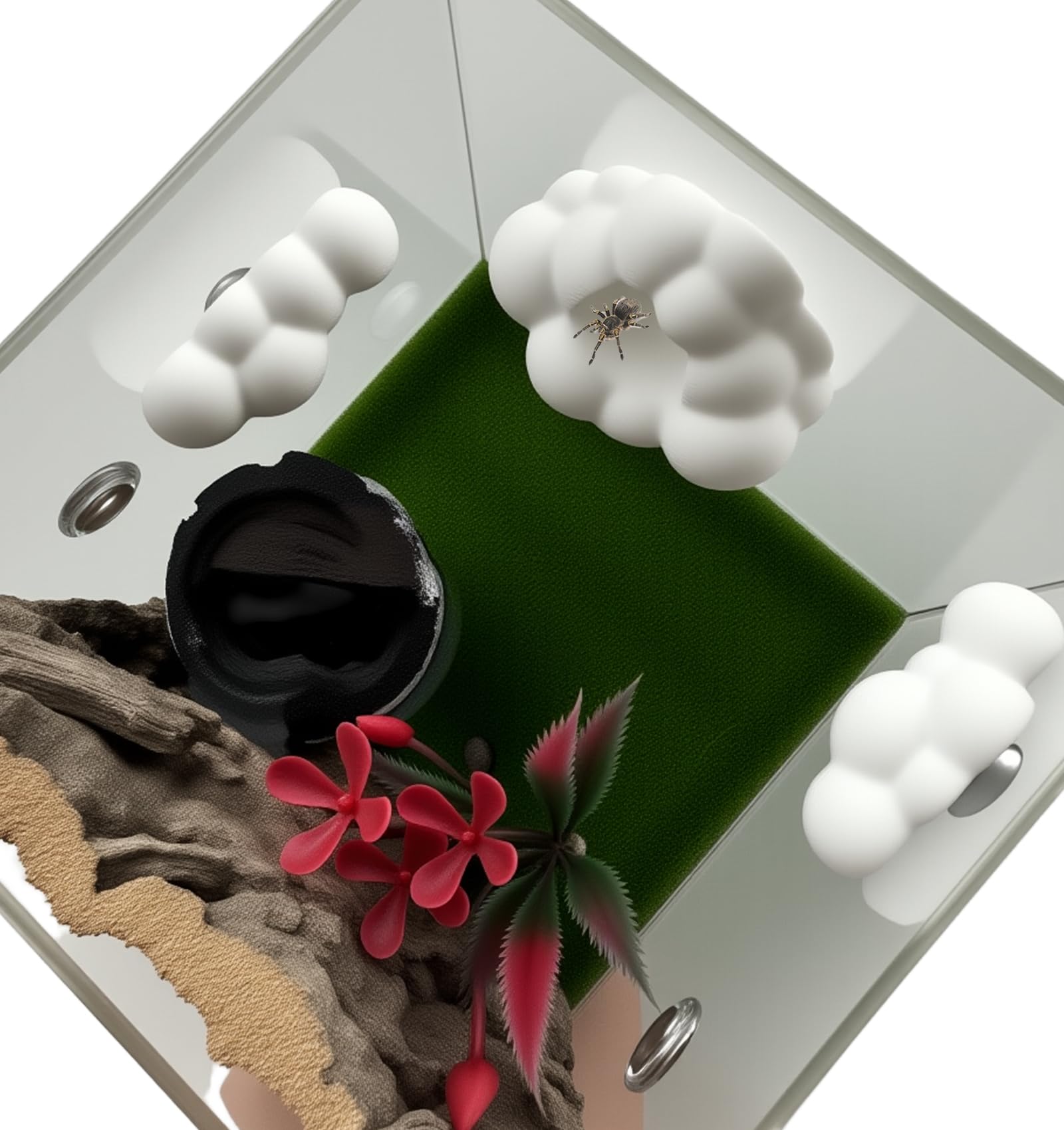 Okueejur Jumping Spider Accessories Set – 6 Piece Sky Theme Kit with Magnetic Cloud Platforms, Feeder Dish & Web Decor (White)