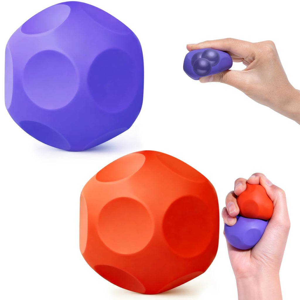 Olaivy Sensory Stress Balls 2-Pack: Silicone Polyhedron Fidget Toy with Steel Beads for Adults & Teens