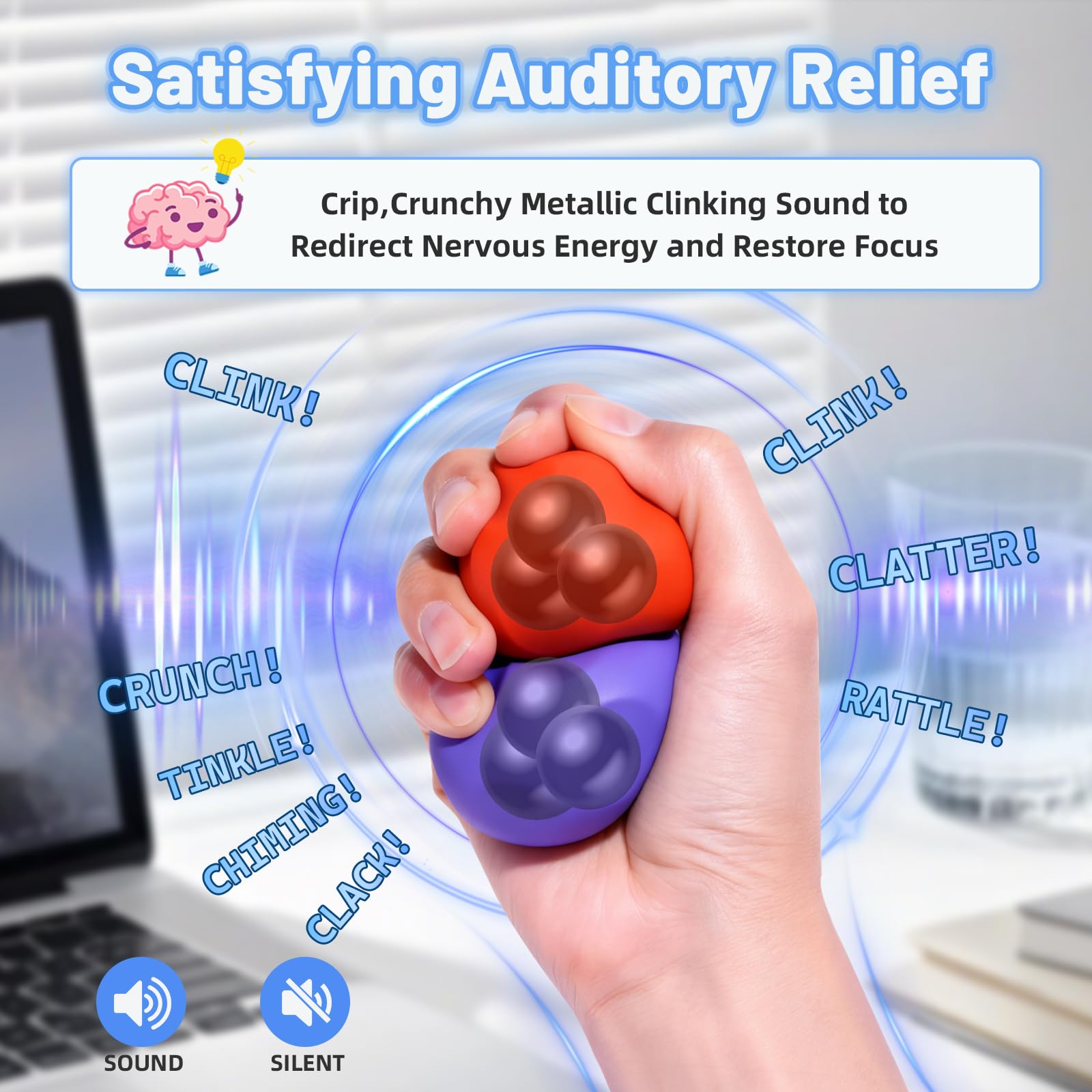 Olaivy Sensory Stress Balls 2-Pack: Silicone Polyhedron Fidget Toy with Steel Beads for Adults & Teens