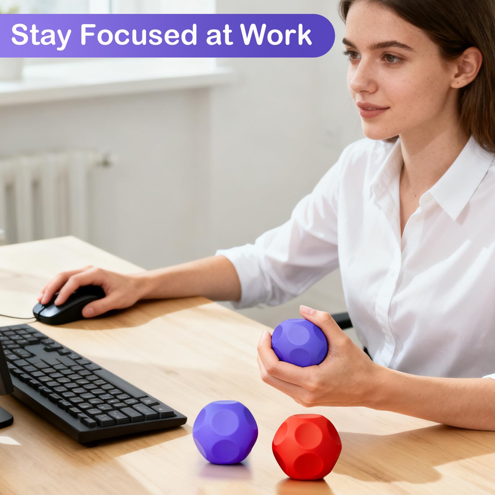 Olaivy Sensory Stress Balls 2-Pack: Silicone Polyhedron Fidget Toy with Steel Beads for Adults & Teens