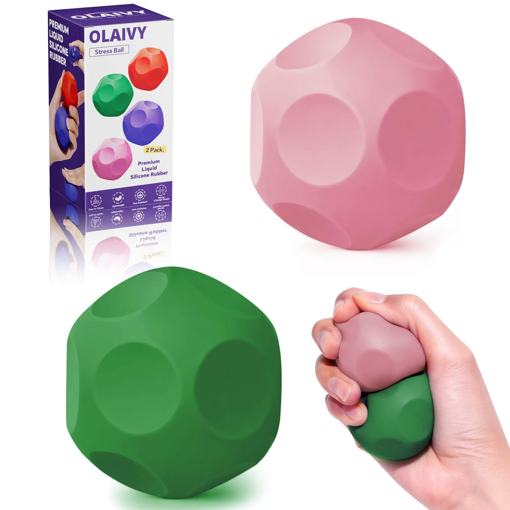 Olaivy Sensory Stress Balls – Polyhedron Silicone Fidget Toys with Steel Beads for Adults & Teens