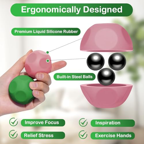 Olaivy Sensory Stress Balls – Polyhedron Silicone Fidget Toys with Steel Beads for Adults & Teens