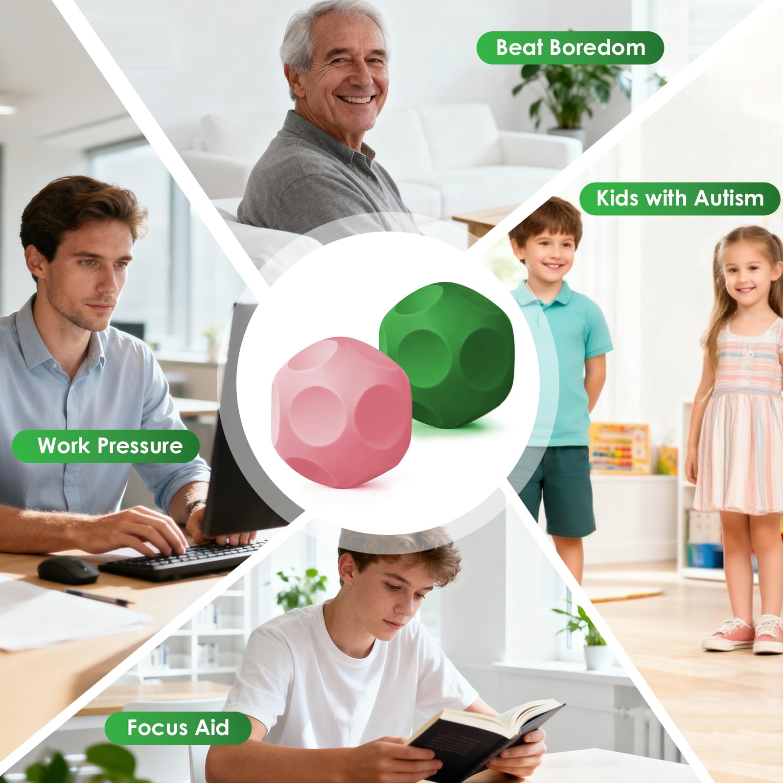 Olaivy Sensory Stress Balls – Polyhedron Silicone Fidget Toys with Steel Beads for Adults & Teens