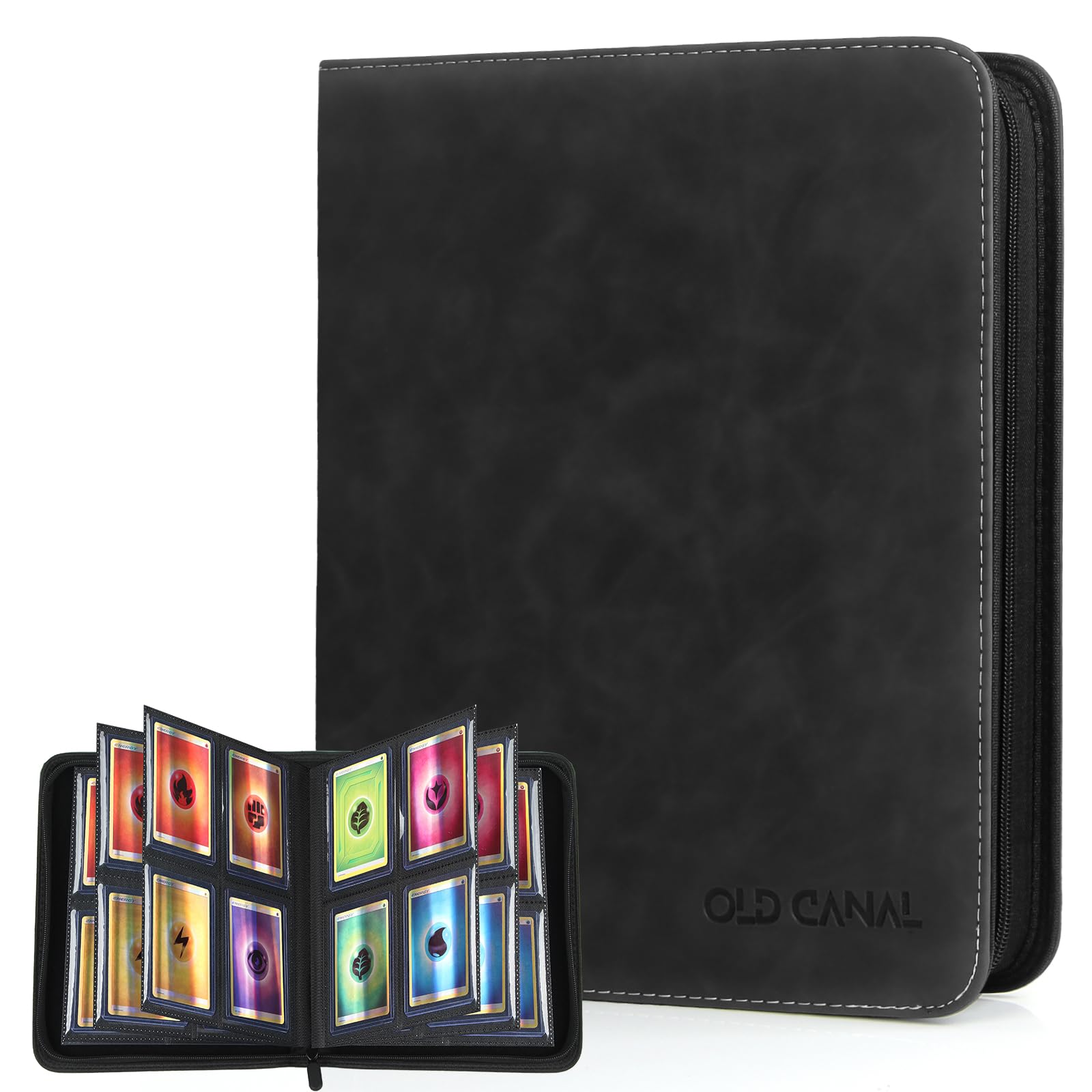 Old Canal Top Loader Binder - 4-Pocket Album Holds 112 Cards in Top Loaders, Black