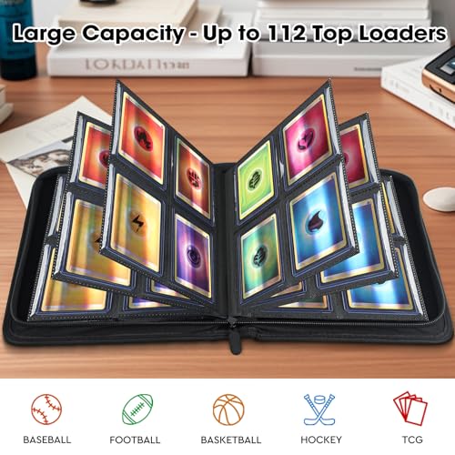 Old Canal Top Loader Binder - 4-Pocket Album Holds 112 Cards in Top Loaders, Black