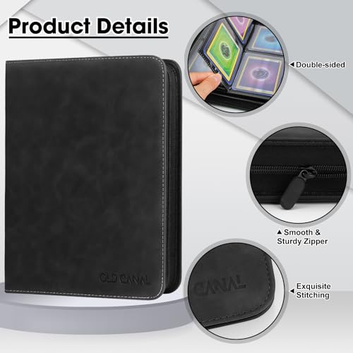 Old Canal Top Loader Binder - 4-Pocket Album Holds 112 Cards in Top Loaders, Black