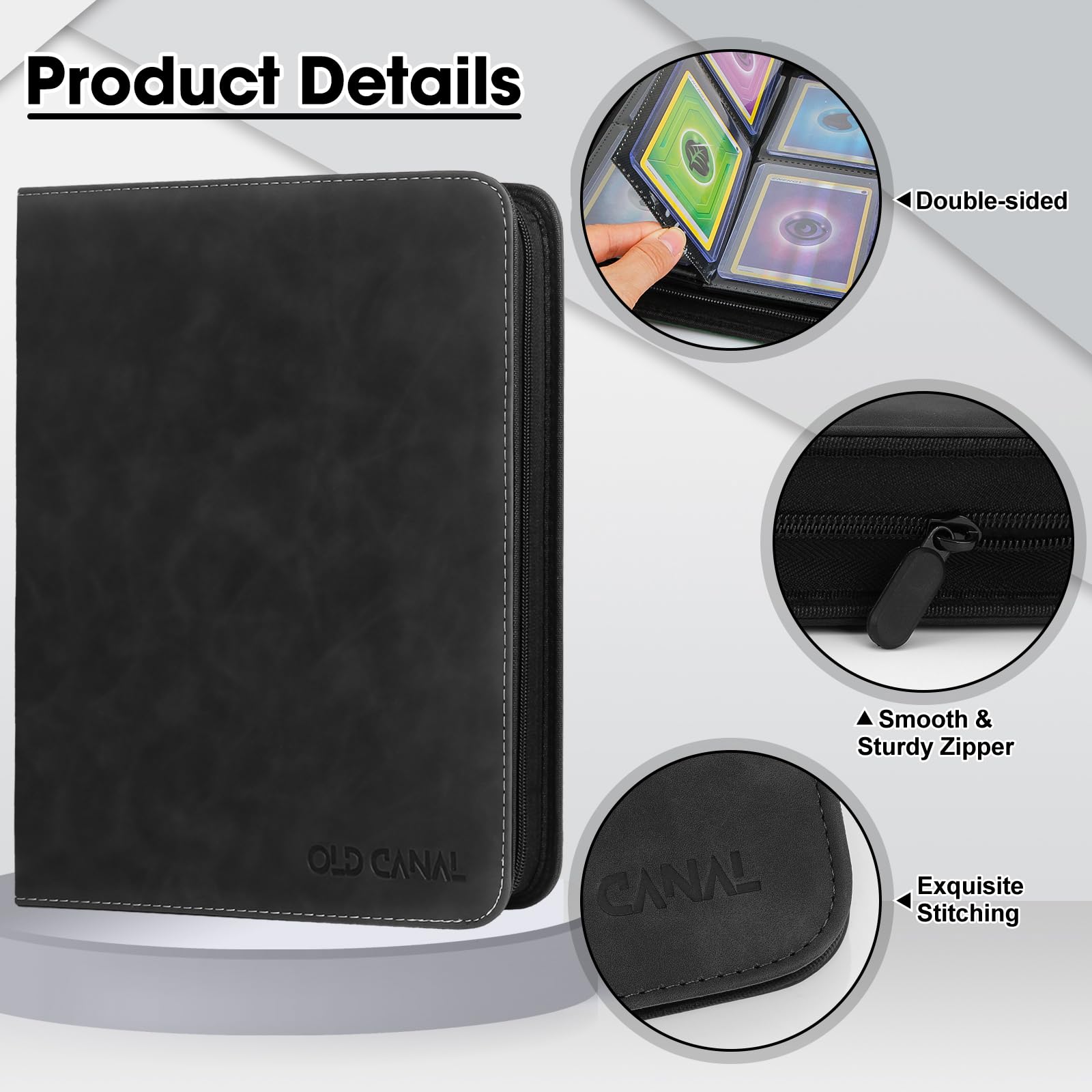 Old Canal Top Loader Binder - 4-Pocket Album Holds 112 Cards in Top Loaders, Black