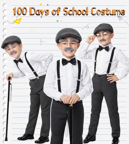 Old Man Costume for Kids – 100 Days of School Set with Hat, Glasses, Suspenders & Cane