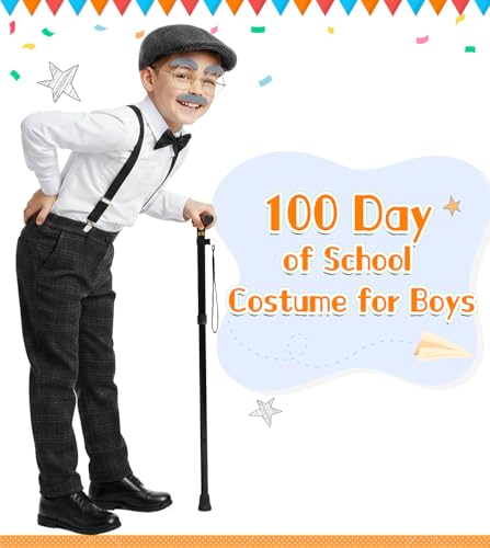 Old Man Costume for Kids – 100 Days of School Set with Hat, Glasses, Suspenders & Cane