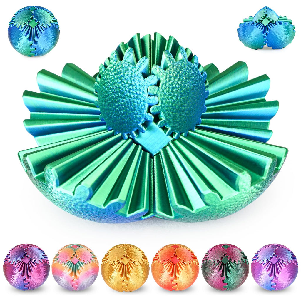 Olee Odee 3D Printed Gear Ball Fidget Toy - Steampunk Gear Sphere - Christmas Green, 2.5 Inches - Stress Relief for Kids & Adults