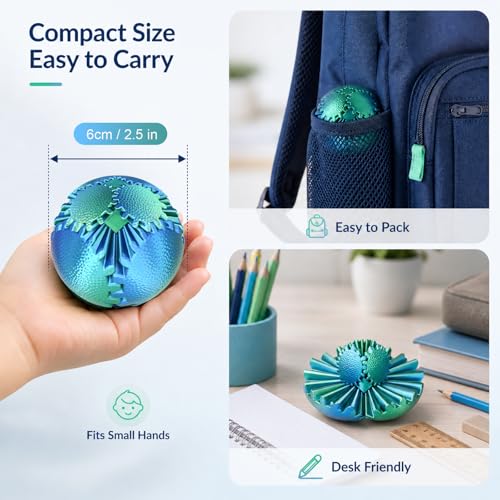 Olee Odee 3D Printed Gear Ball Fidget Toy - Steampunk Gear Sphere - Christmas Green, 2.5 Inches - Stress Relief for Kids & Adults
