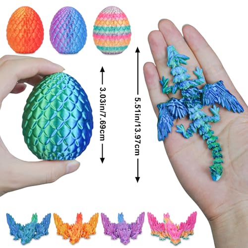 Olee Odee 4-Pack Dragon Eggs with Mini Articulated Dragons - 3D Printed Surprise Toys for Kids