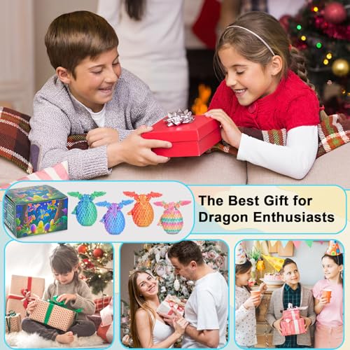 Olee Odee 4-Pack Dragon Eggs with Mini Articulated Dragons - 3D Printed Surprise Toys for Kids