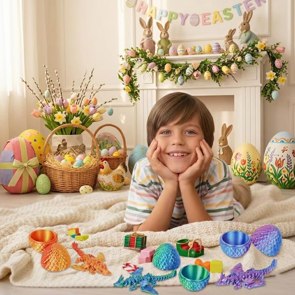 Olee Odee 4-Pack Dragon Eggs with Mini Articulated Dragons - 3D Printed Surprise Toys for Kids
