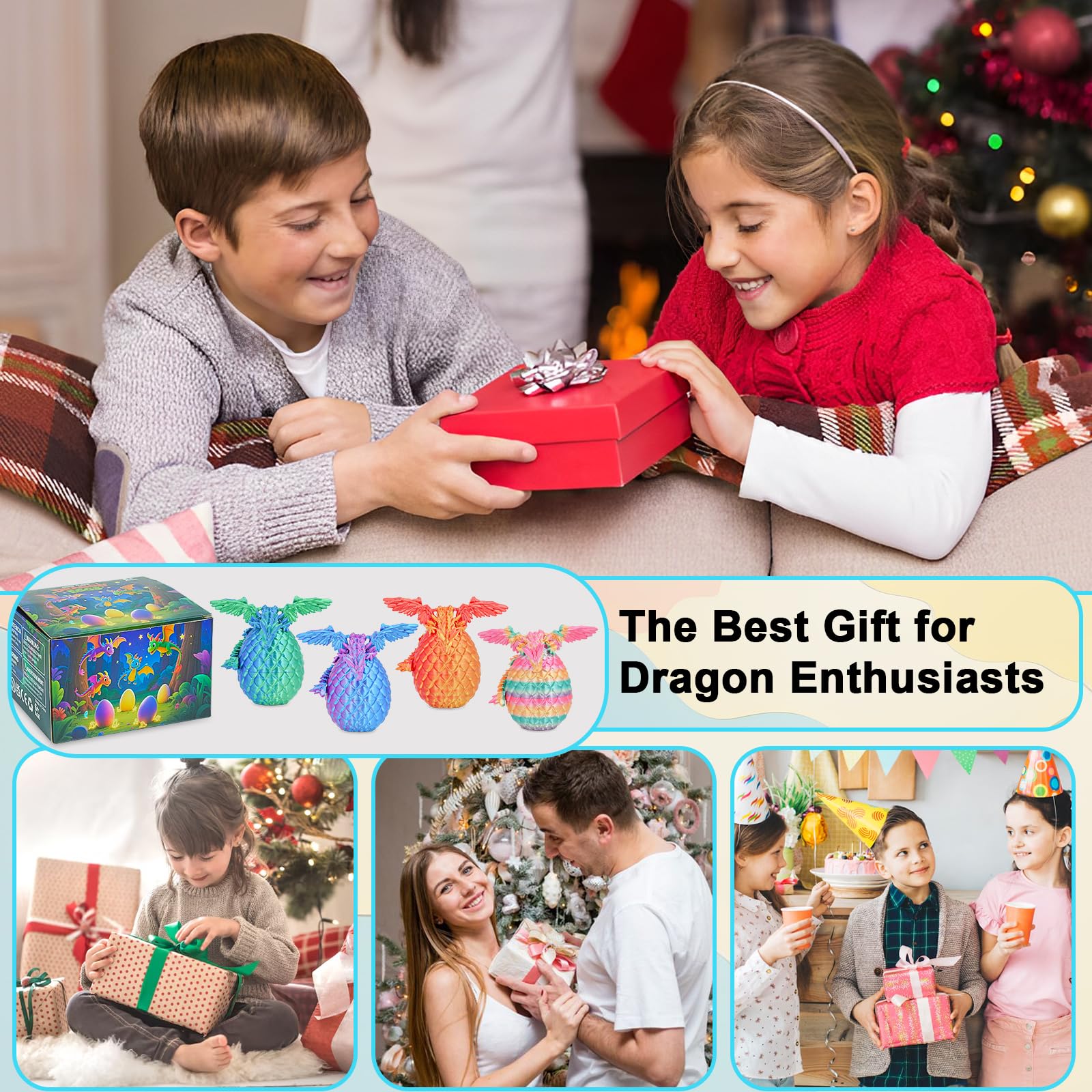 Olee Odee 4-Pack Dragon Eggs with Mini Articulated Dragons - 3D Printed Surprise Toys for Kids