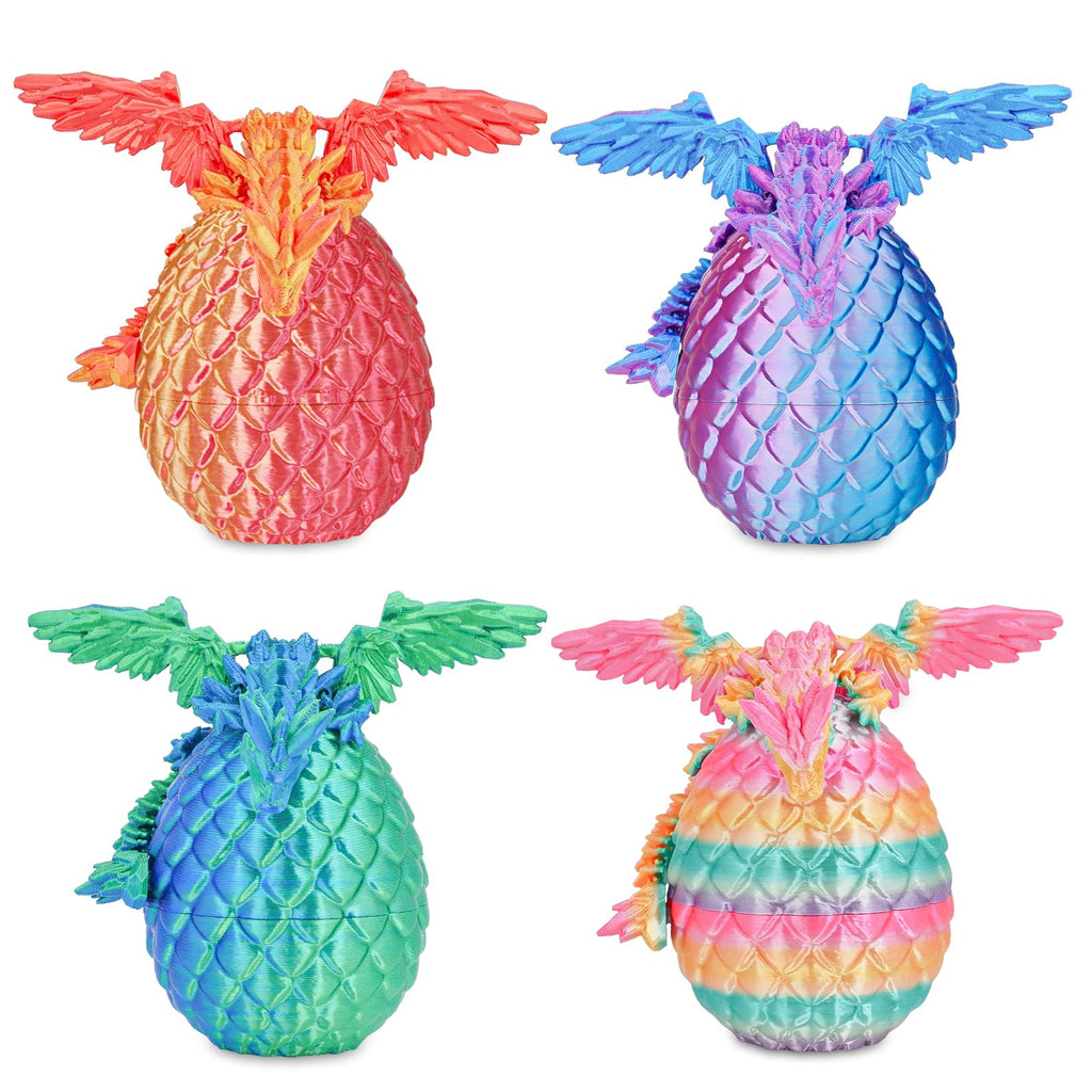 Olee Odee 4-Pack Dragon Eggs with Mini Articulated Dragons - 3D Printed Surprise Toys for Kids