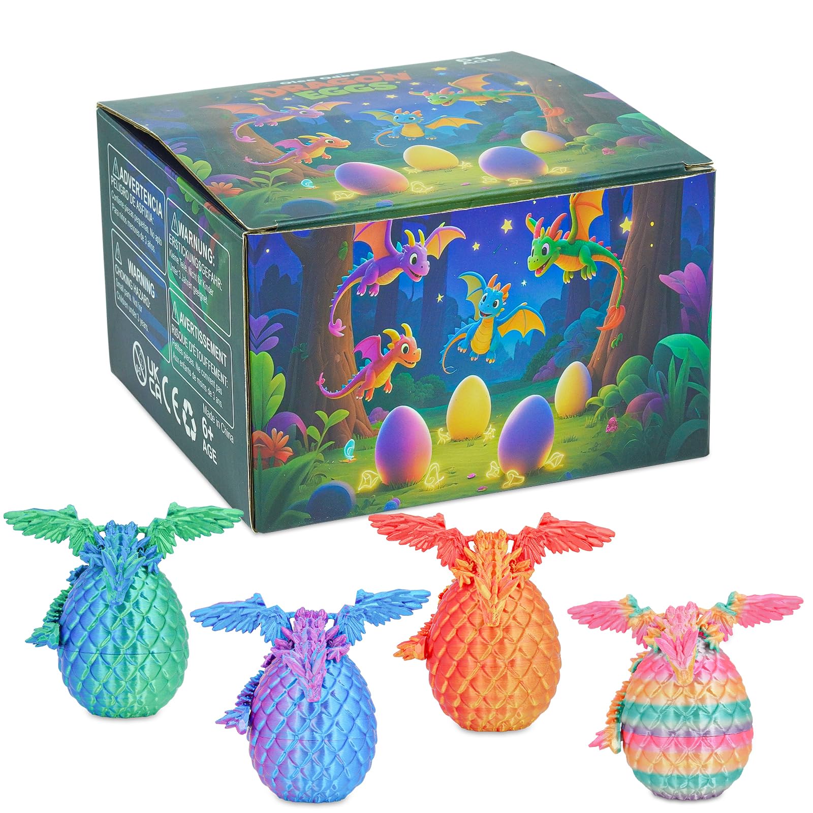 Olee Odee 4-Pack Dragon Eggs with Mini Articulated Dragons - 3D Printed Surprise Toys for Kids