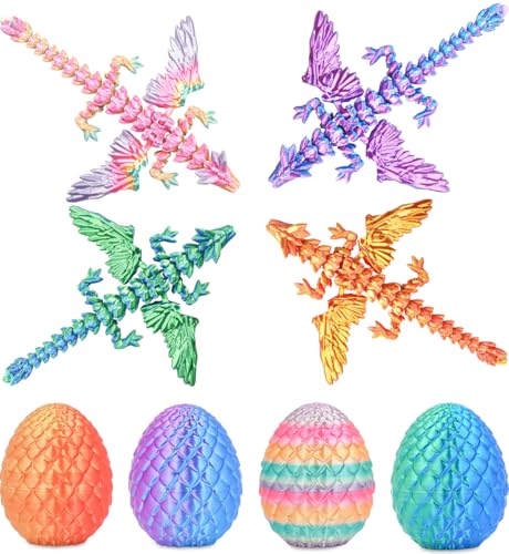 Olee Odee 4-Pack Dragon Eggs with Mini Articulated Dragons - 3D Printed Surprise Toys for Kids