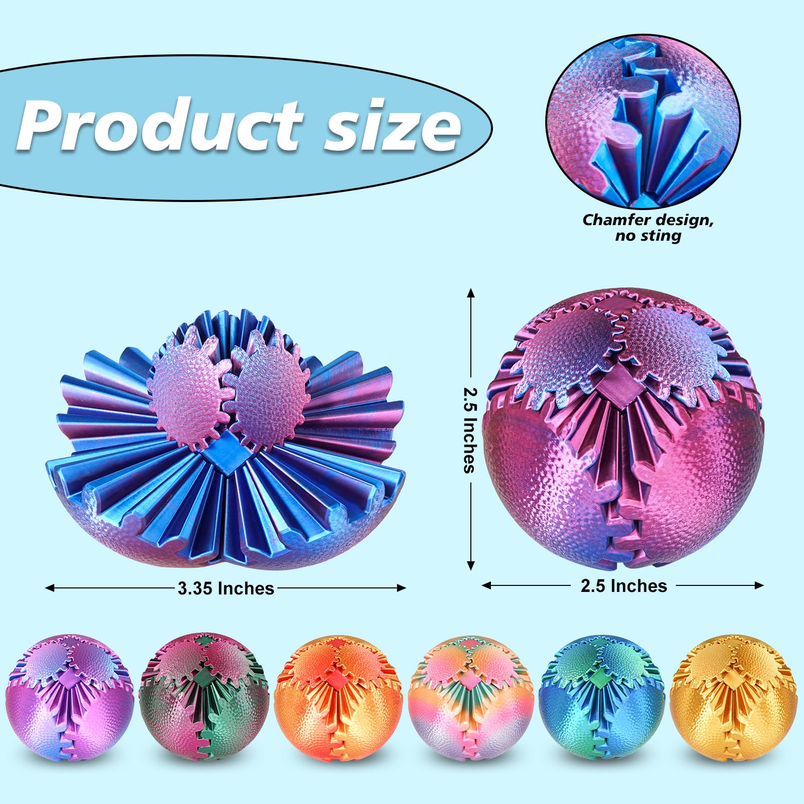 Olee Odee Gear Ball Fidget Toy – 3D Printed Steampunk Gear Sphere for Stress Relief, Ombre Purple, 2.5 Inches