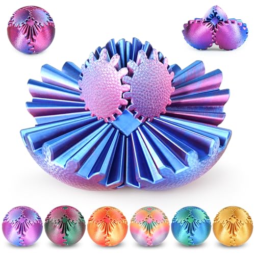 Olee Odee Gear Ball Fidget Toy – 3D Printed Steampunk Gear Sphere for Stress Relief, Ombre Purple, 2.5 Inches