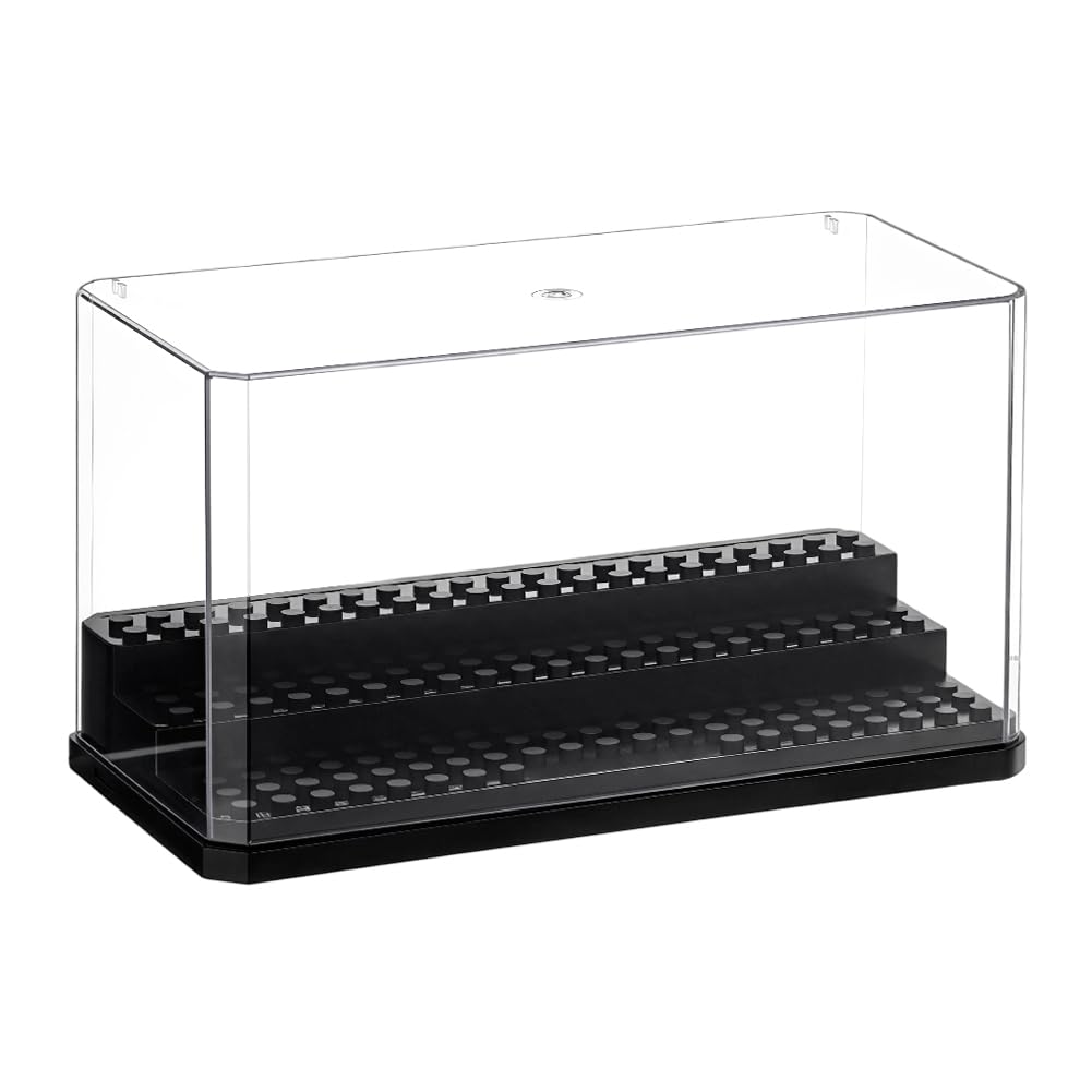 OLYCRAFT Acrylic Minifigure Display Case – 3-Layer Black Showcase for Action Figures, Blocks, Dustproof Storage – 7.09 x 3.54 x 1.26 Inches
