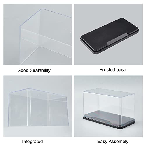 OLYCRAFT Clear Plastic Display Case 7x3.5x4 Inch with Black Base, Self-Assembly Dust-Proof Showcase for Collectibles, Bricks, Models