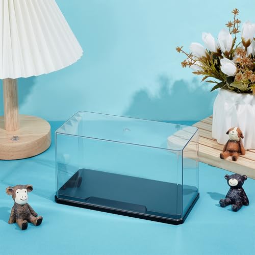 OLYCRAFT Clear Plastic Display Case 7x3.5x4 Inch with Black Base, Self-Assembly Dust-Proof Showcase for Collectibles, Bricks, Models