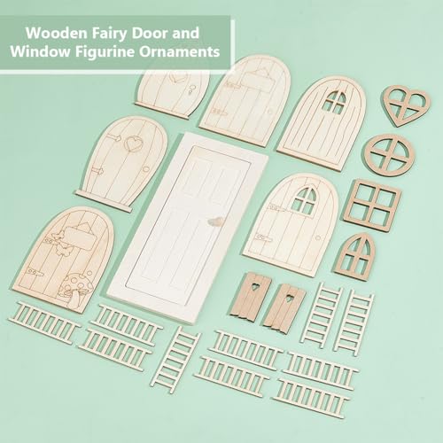 OLYCRAFT Miniature Wooden Door and Window Set - 23 Pieces for Dollhouse DIY