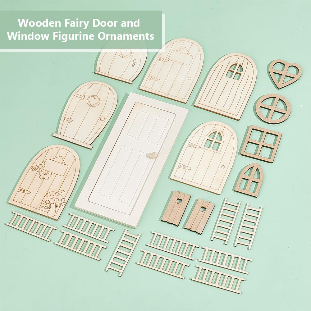 OLYCRAFT Miniature Wooden Door and Window Set - 23 Pieces for Dollhouse DIY
